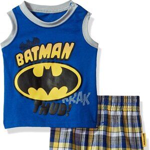 Baby boys batman Tank top and Plaid Shorts Set size 0/3 Months new with tags $5